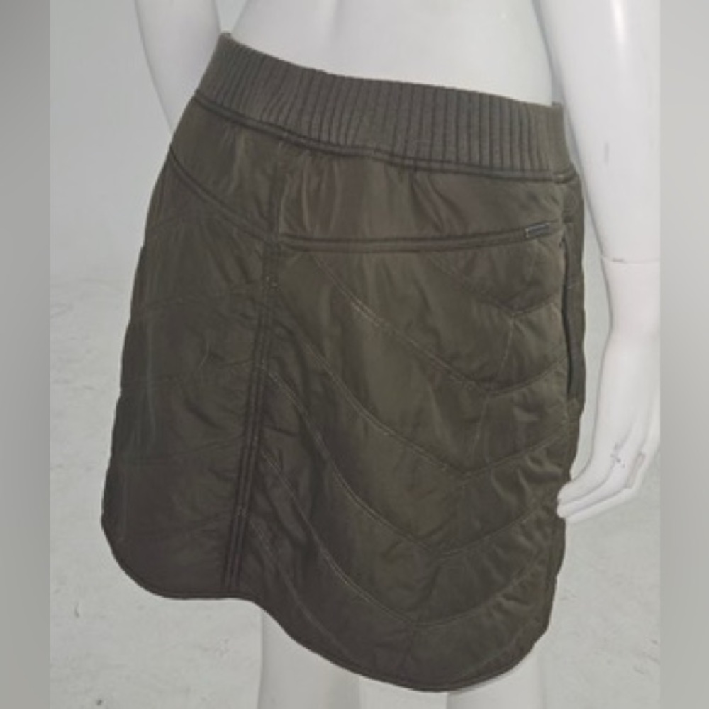 Prana Olive Green Quilted Puffer Mini Skirt